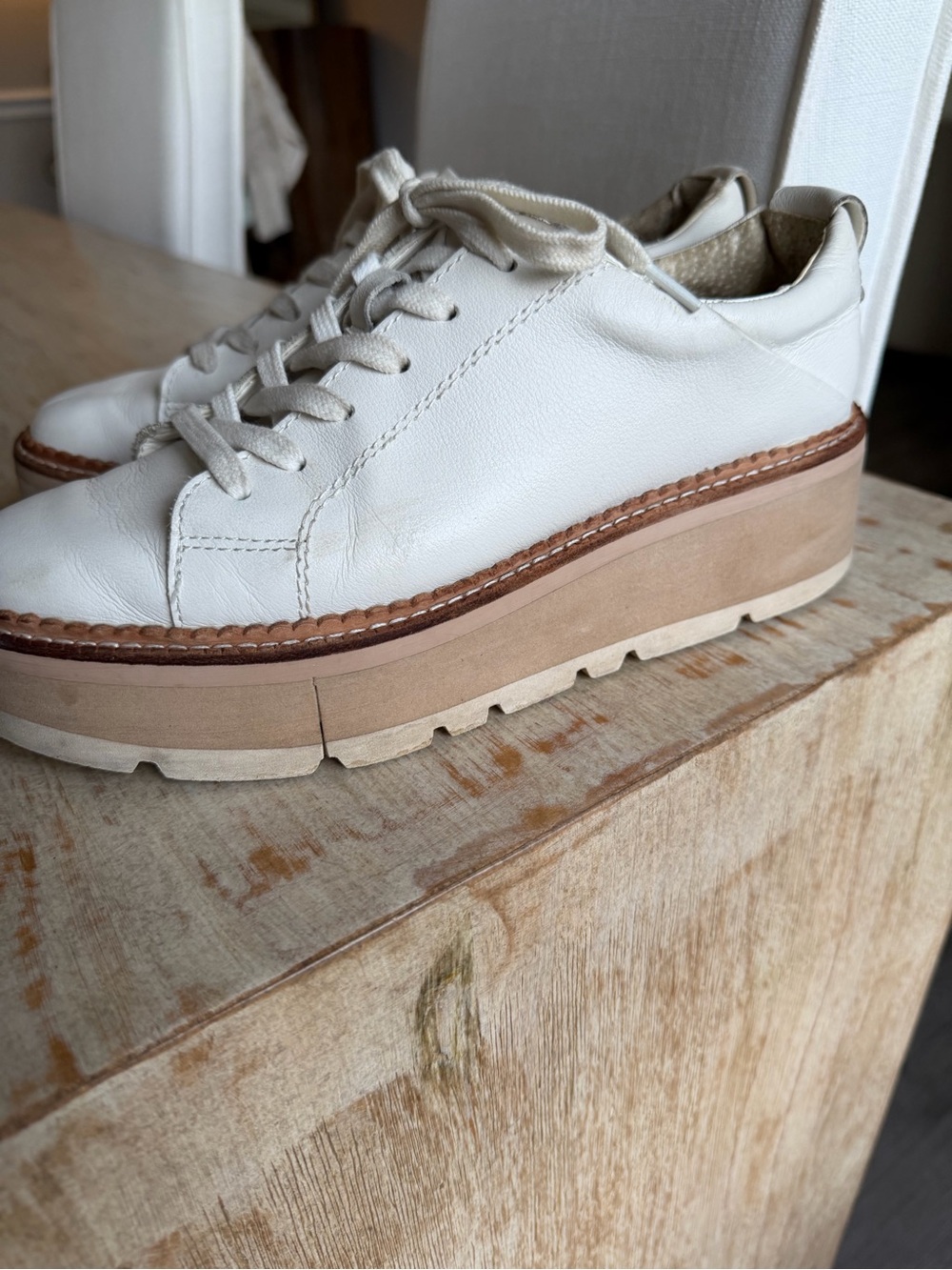 Dolce Vita Cream Leather Platform Sneakers with Tan Trim